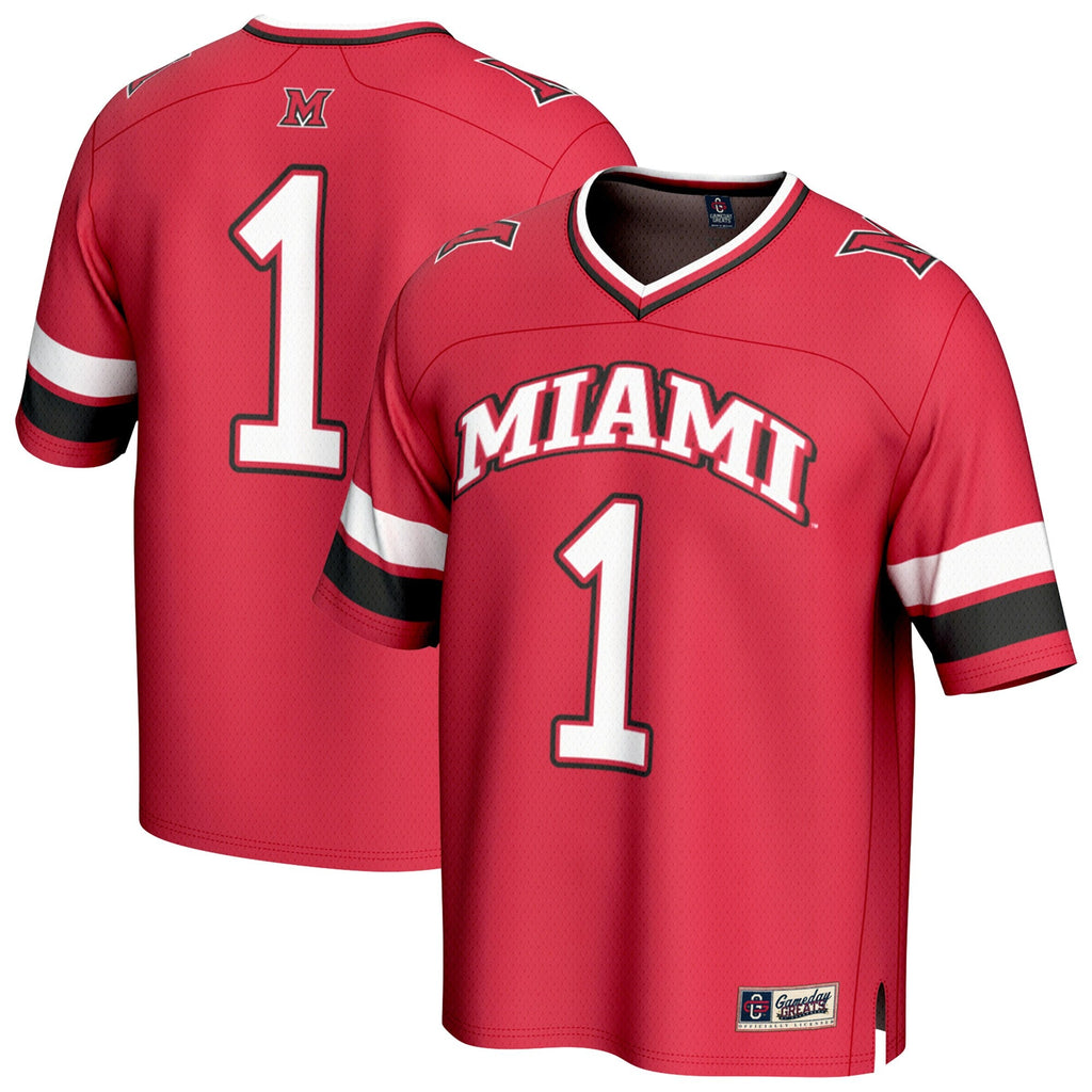 #1 Miami University RedHawks Lightweight Collegiate Football Fashion Jersey - Red
