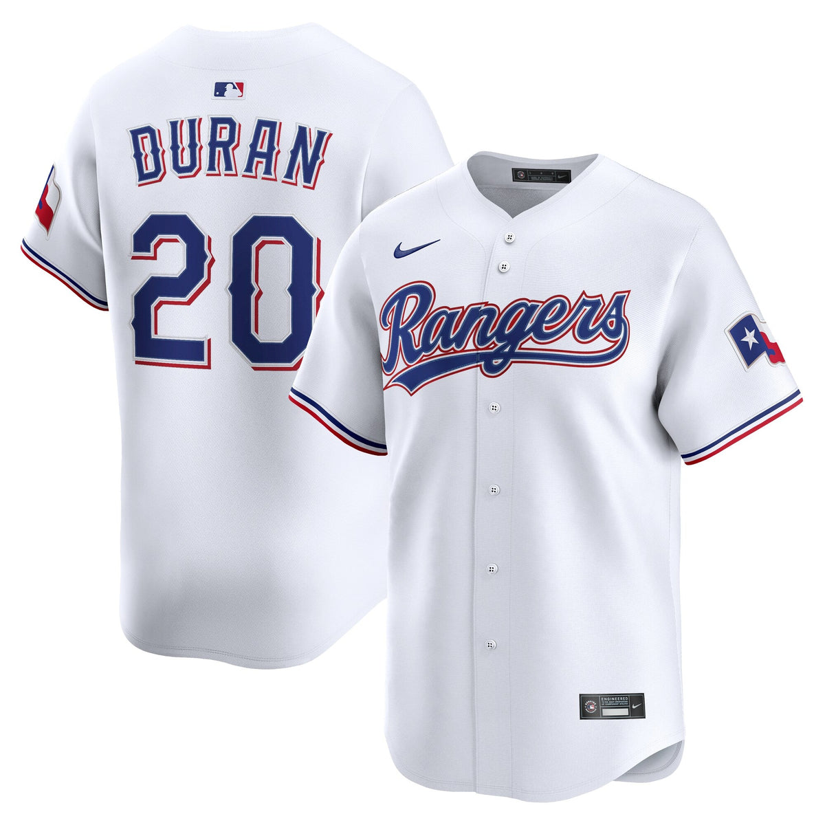Texas Rangers Ezequiel Duran White Home Limited Player Baseball Jersey