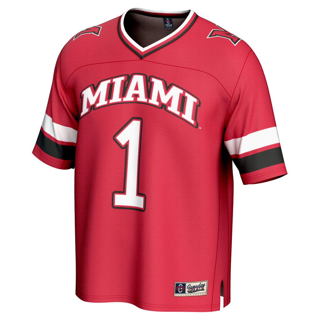 #1 Miami University RedHawks Lightweight Collegiate Football Fashion Jersey - Red