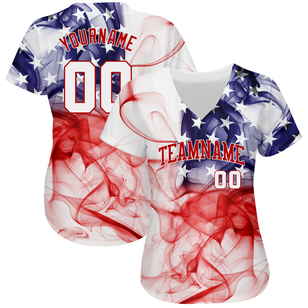 Custom Baseball Jersey - White White-Red 3D American Flag