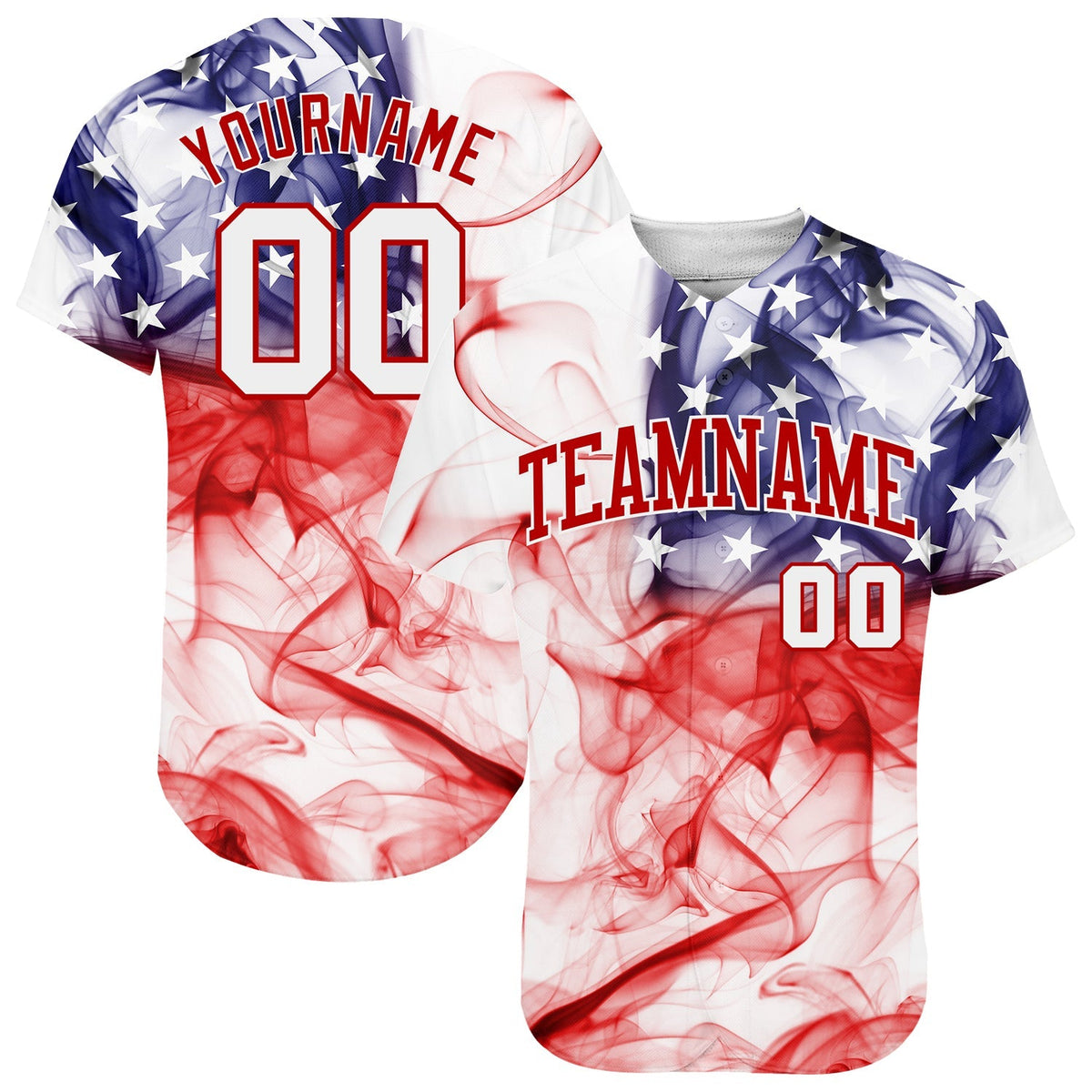 Custom Baseball Jersey - White White-Red 3D American Flag