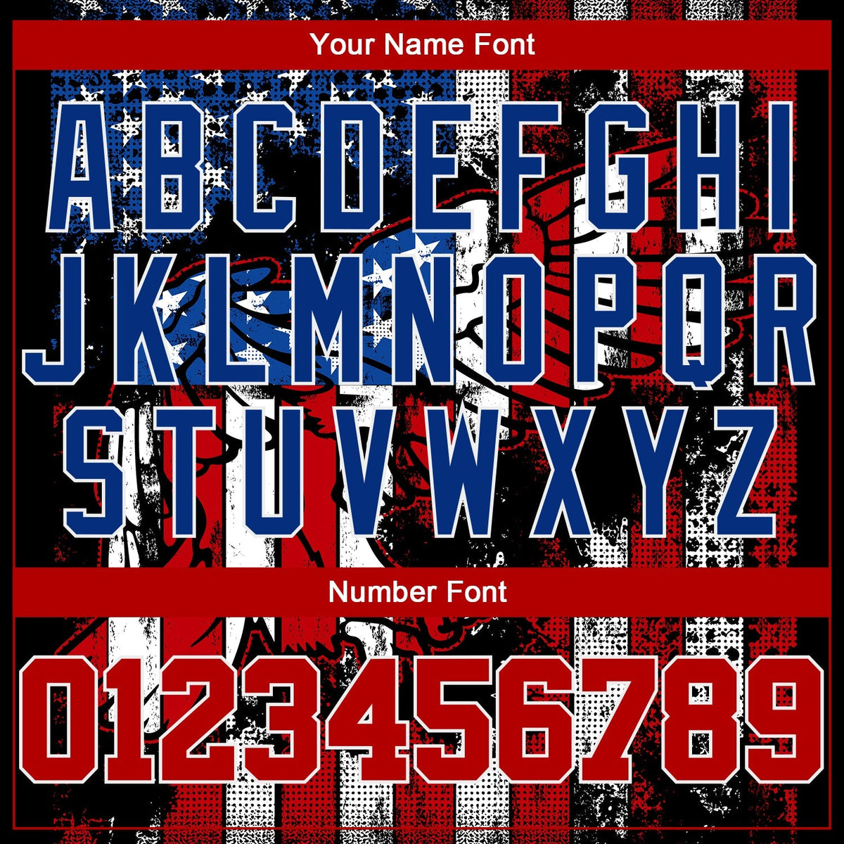 Custom Baseball Jersey - Black Red Royal-White 3D Eagle American Flag