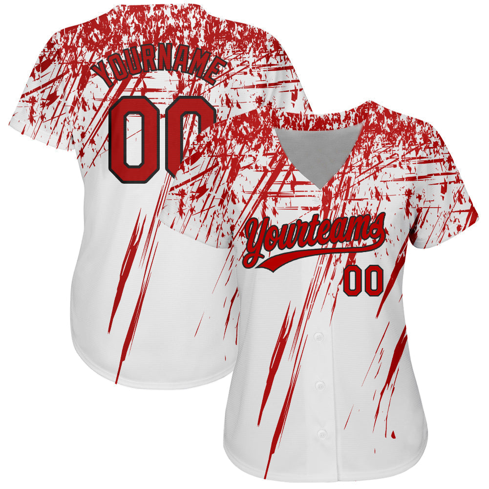 Custom Baseball Jersey - White Red-Black 3D Pattern Design
