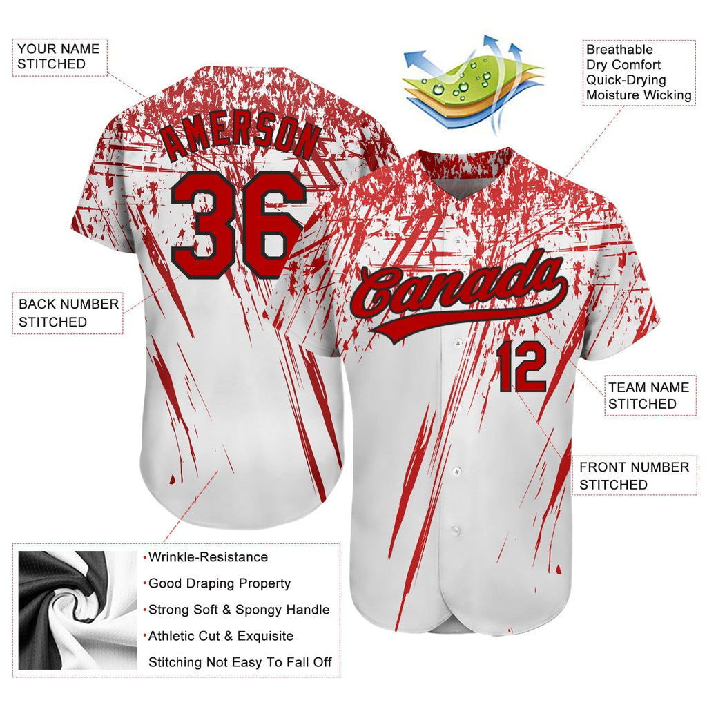 Custom Baseball Jersey - White Red-Black 3D Pattern Design