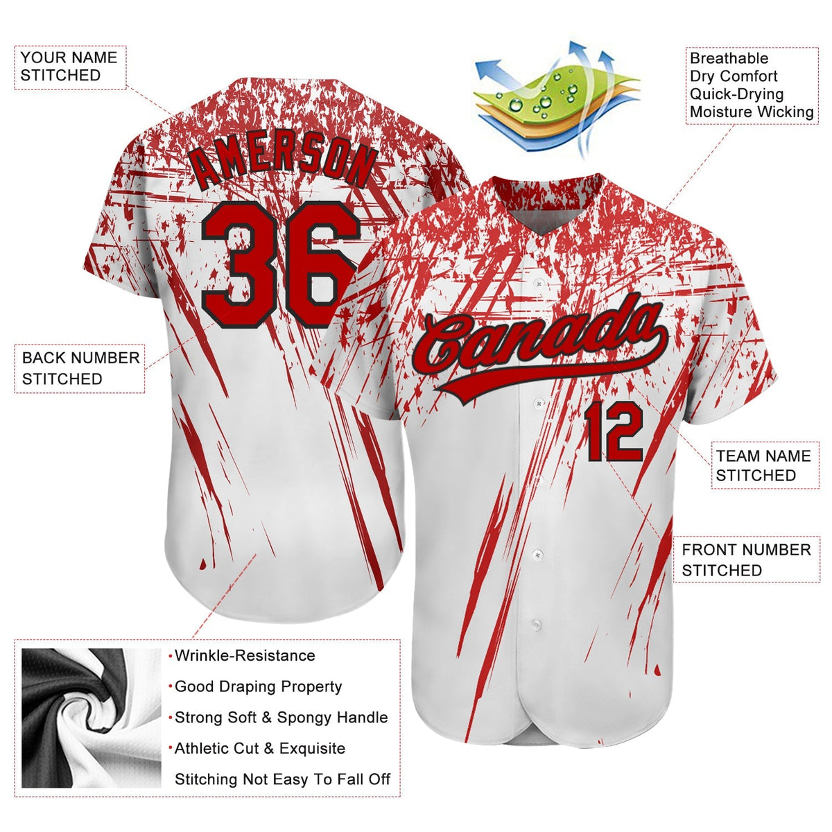 Custom Baseball Jersey - White Red-Black 3D Pattern Design