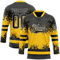 Custom Hockey Jersey - Black Yellow-White Abstract Splatter Paint Lace Neck