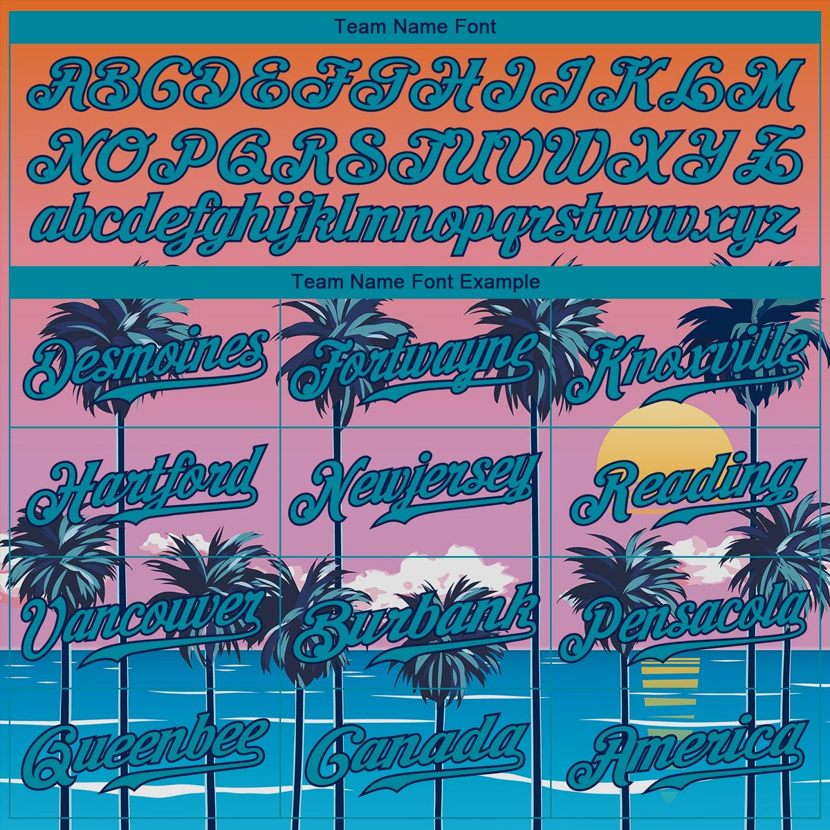 Custom Baseball Jersey - Orange Teal-Navy 3D Pattern Design Sun Beach Hawaii Palm Trees