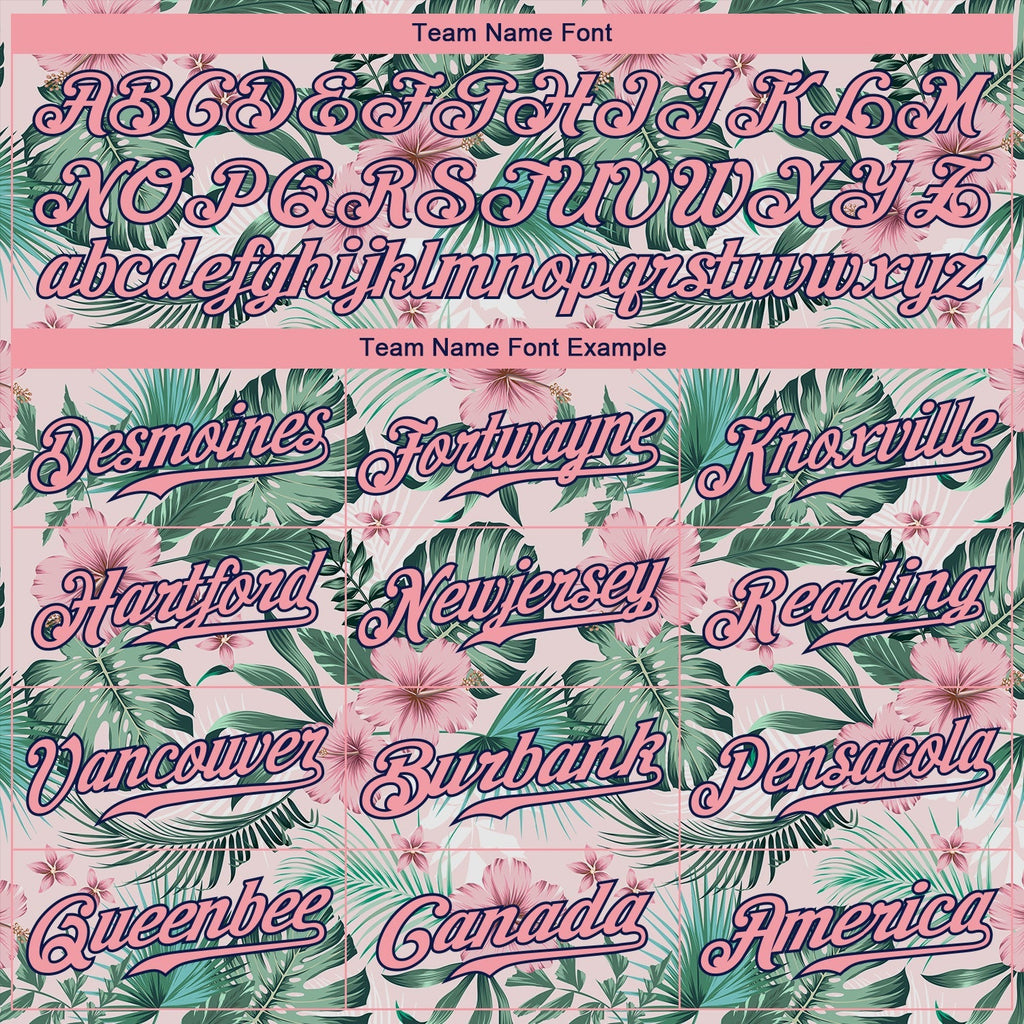 Custom Baseball Jersey - White Medium Pink-Navy 3D Pattern Design Hawaii Palm Leaves And Flowers