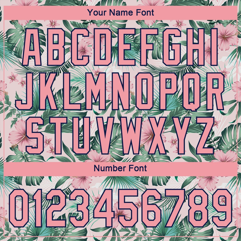 Custom Baseball Jersey - White Medium Pink-Navy 3D Pattern Design Hawaii Palm Leaves And Flowers