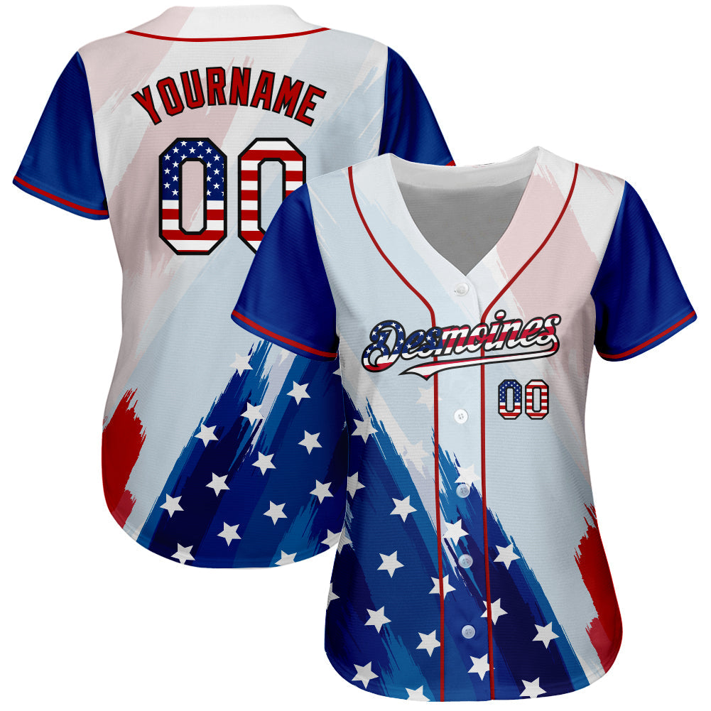 Custom Baseball Jersey - White USA Flag Royal Red-Black 3D American Flag Fashion