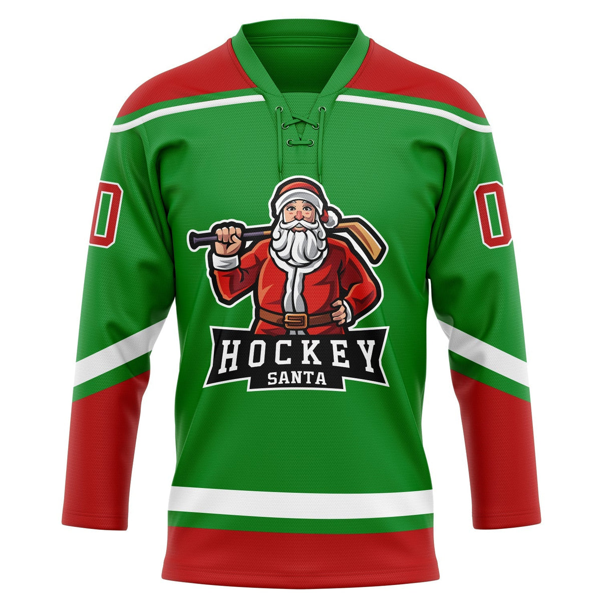 Custom Hockey Jersey - Grass Green Red-White Christmas Santa Claus 3D Lace Neck - Style 3DPattern1825