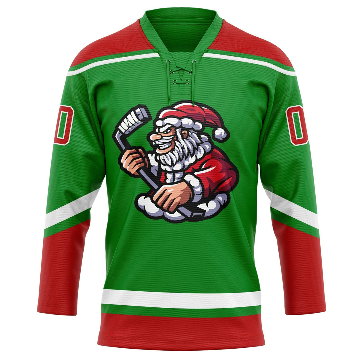 Custom Hockey Jersey - Grass Green Red-White Christmas Santa Claus 3D Lace Neck - Style 3DPattern1829