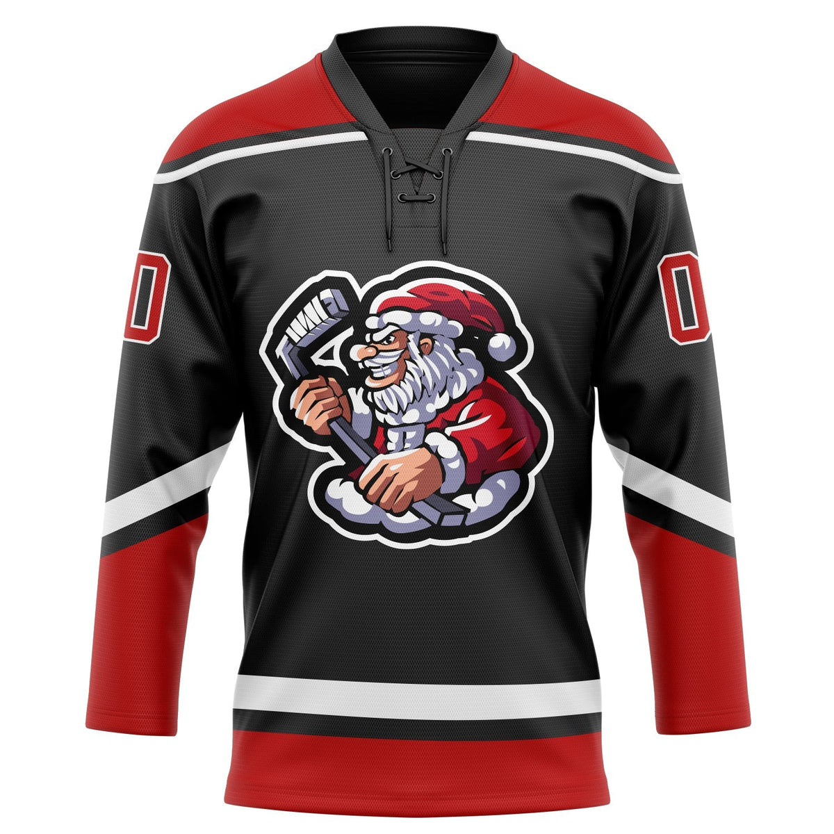 Custom Hockey Jersey - Black Red-White Christmas Santa Claus 3D Lace Neck - Style 3DPattern1830