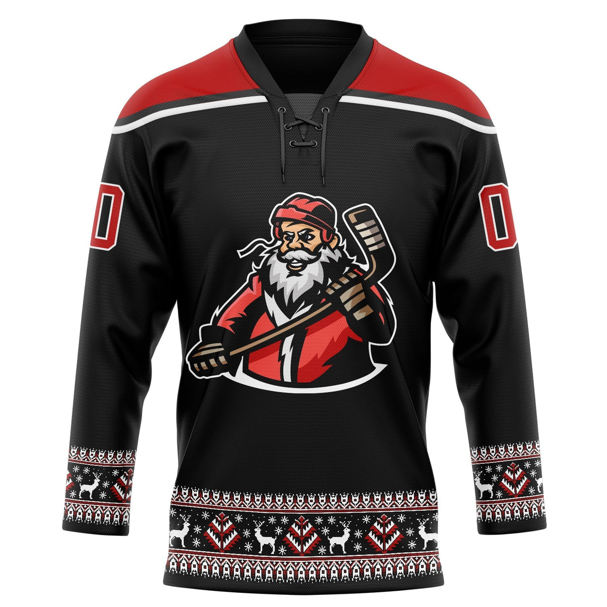 Custom Hockey Jersey - Black Red-White Christmas Santa Claus 3D Lace Neck - Style 3DPattern1832