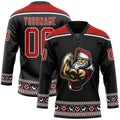Custom Hockey Jersey - Black Red-White Christmas Santa Claus 3D Lace Neck - Style 3DPattern1872