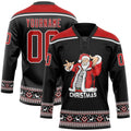 Custom Hockey Jersey - Black Red-White Christmas Santa Claus 3D Lace Neck - Style 3DPattern1884