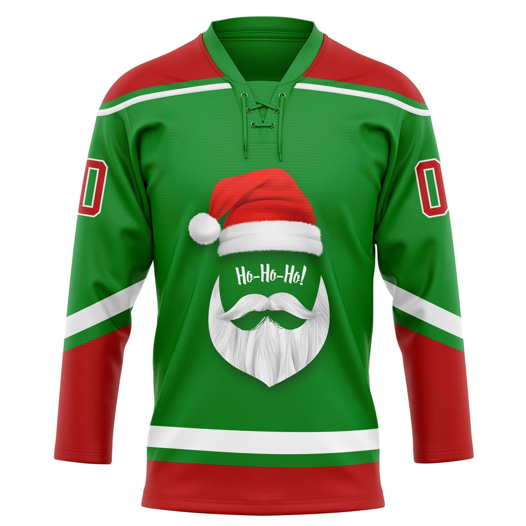 Custom Hockey Jersey - Grass Green Red-White Christmas Santa Claus 3D Lace Neck - Style 3DPattern1889