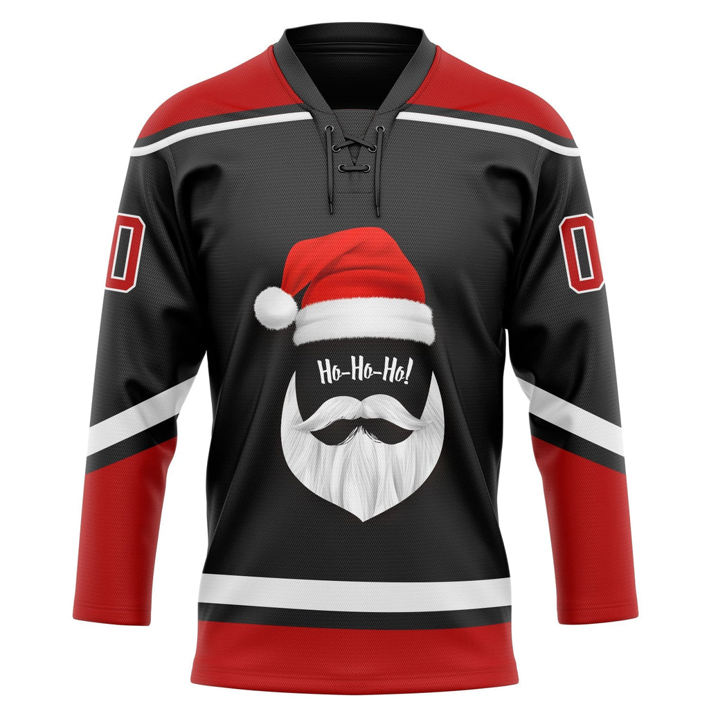 Custom Hockey Jersey - Black Red-White Christmas Santa Claus 3D Lace Neck - Style 3DPattern1890