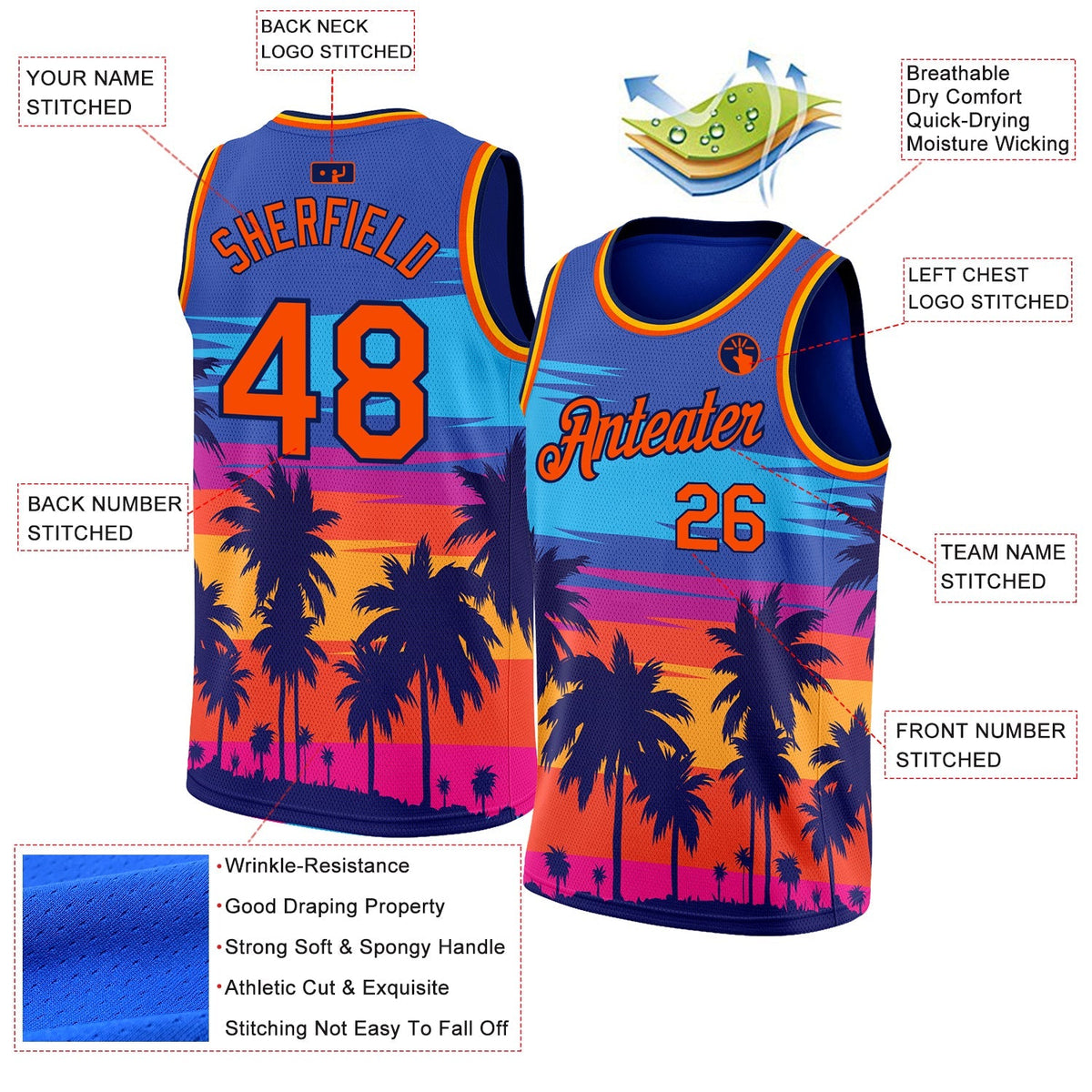 Custom Basketball Jersey - Royal Orange-Navy 3D Pattern Tropical Hawaii Palm Trees