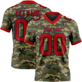Custom Football Jersey - Camo Red-Navy 3D Pattern Salute To Service