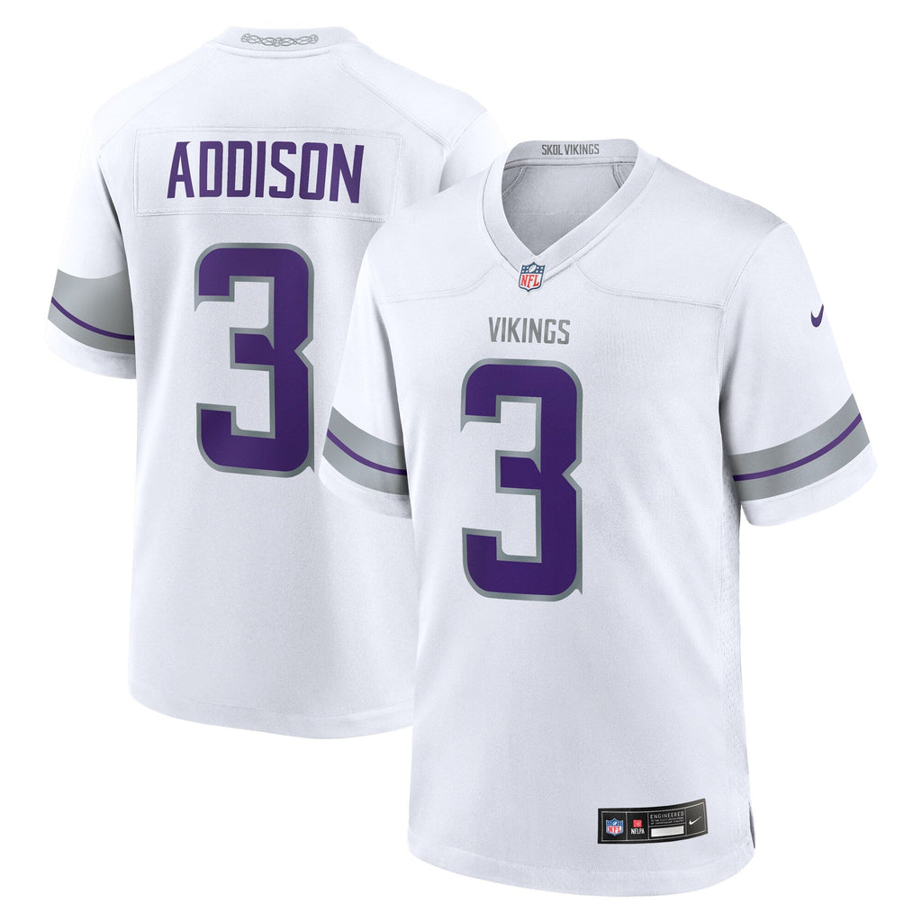 Minnesota Vikings Jordan Addison White Alternate Game Player Football Jersey