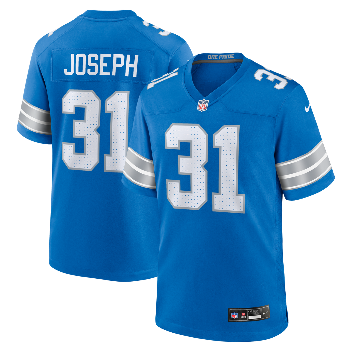 Detroit Lions Kerby Joseph Blue Team Game Football Jersey
