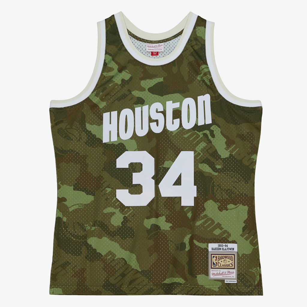 Houston Rockets Hakeem Olajuwon 1993 Ghost Camo Swingman Jersey - Green