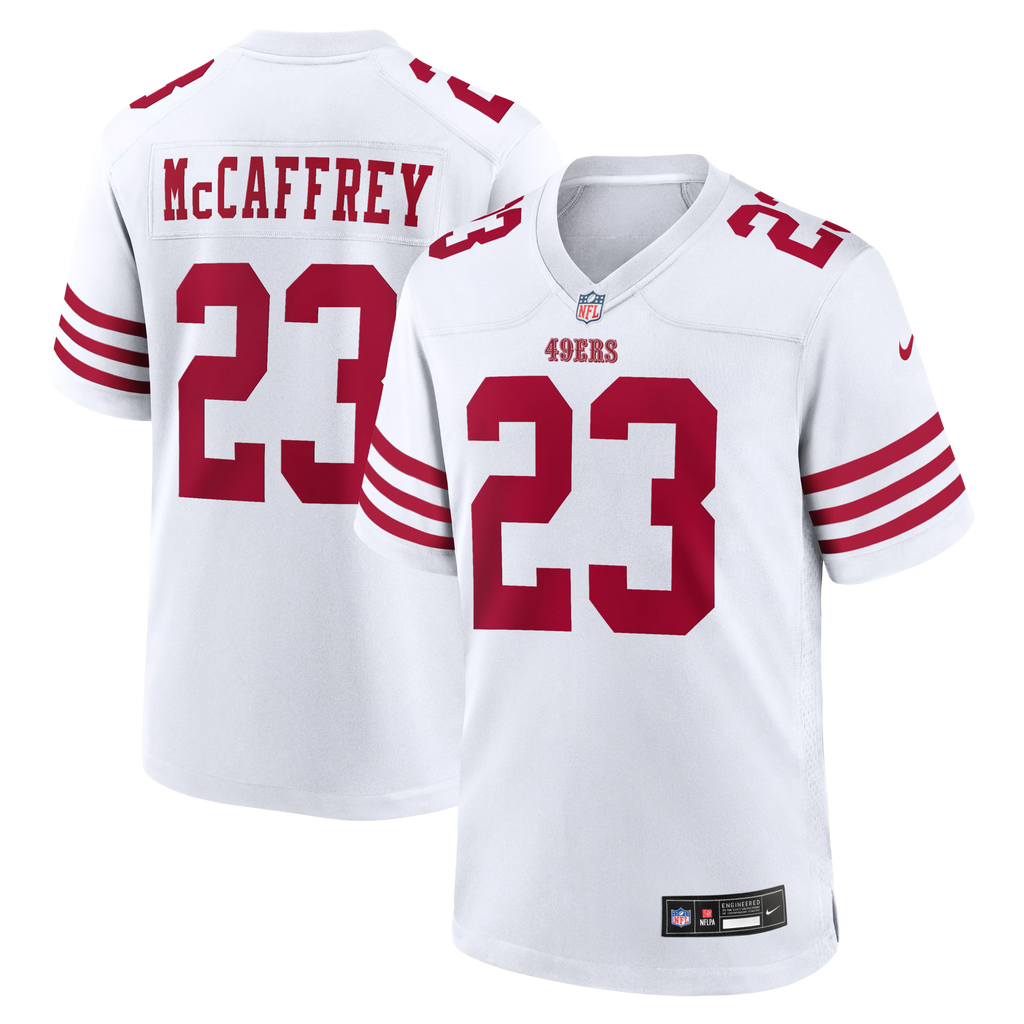 San Francisco 49ers Christian McCaffrey White Game Player Football Jersey