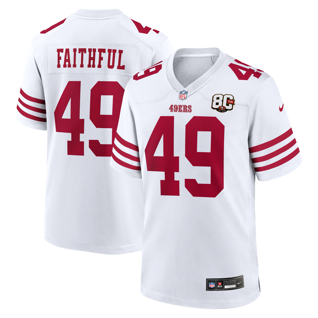San Francisco 49ers The Faithful White 80th Anniversary Game Football Jersey