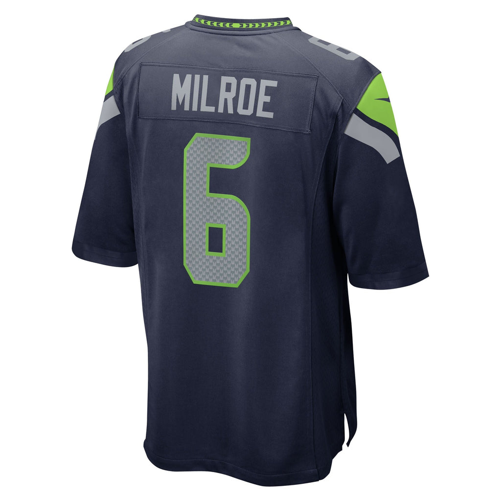 Seattle Seahawks Jalen Milroe College Navy 2025 NFL Draft Game Football Jersey