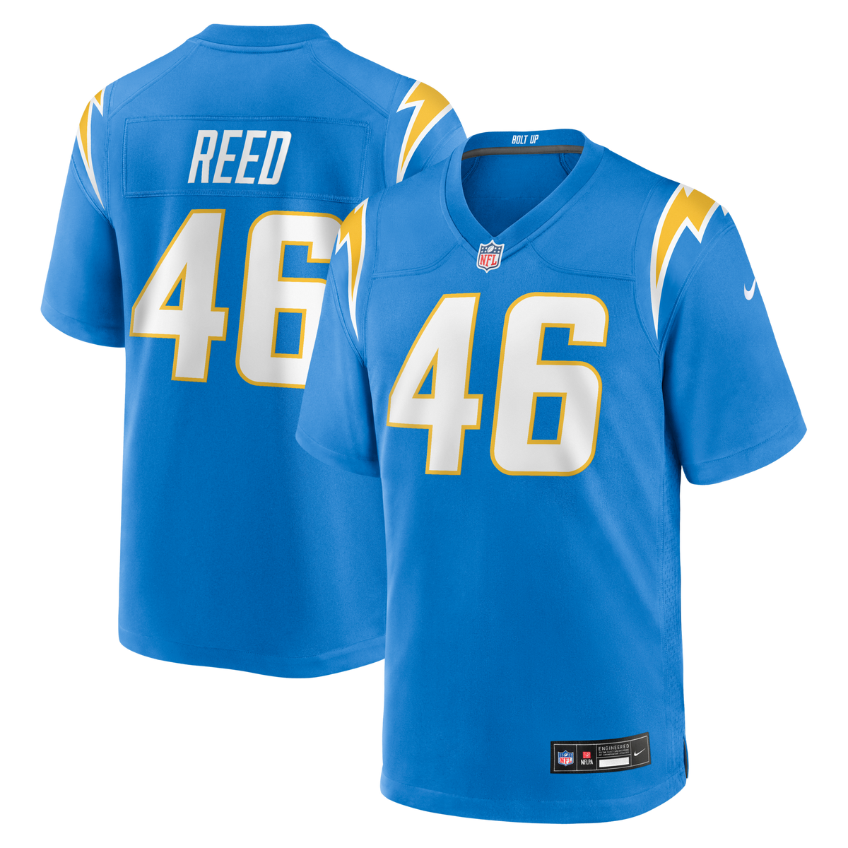 Los Angeles Chargers Nikko Reed Powder Blue Team Game Football Jersey