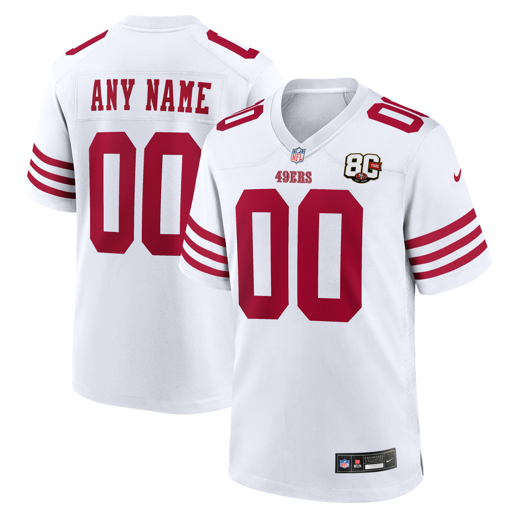 San Francisco 49ers White 80th Anniversary Custom Game Football Jersey