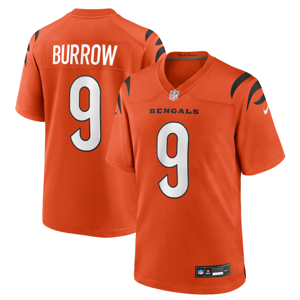 Cincinnati Bengals Joe Burrow Orange Alternate Game Football Jersey