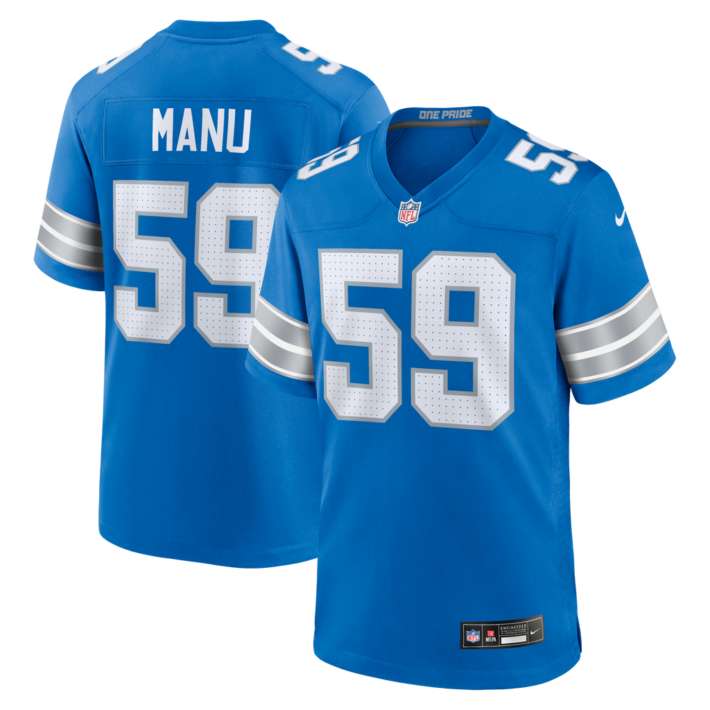 Detroit Lions Giovanni Manu Blue Team Game Football Jersey