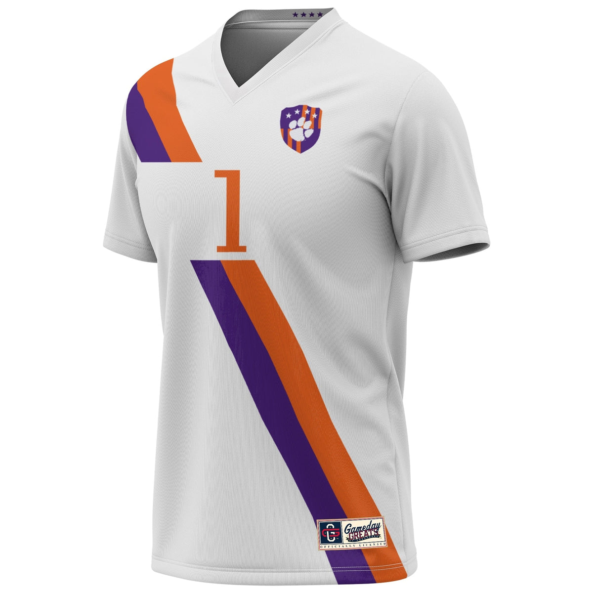 #1 White Clemson Tigers Lightweight Collegiate Soccer Fashion Jersey