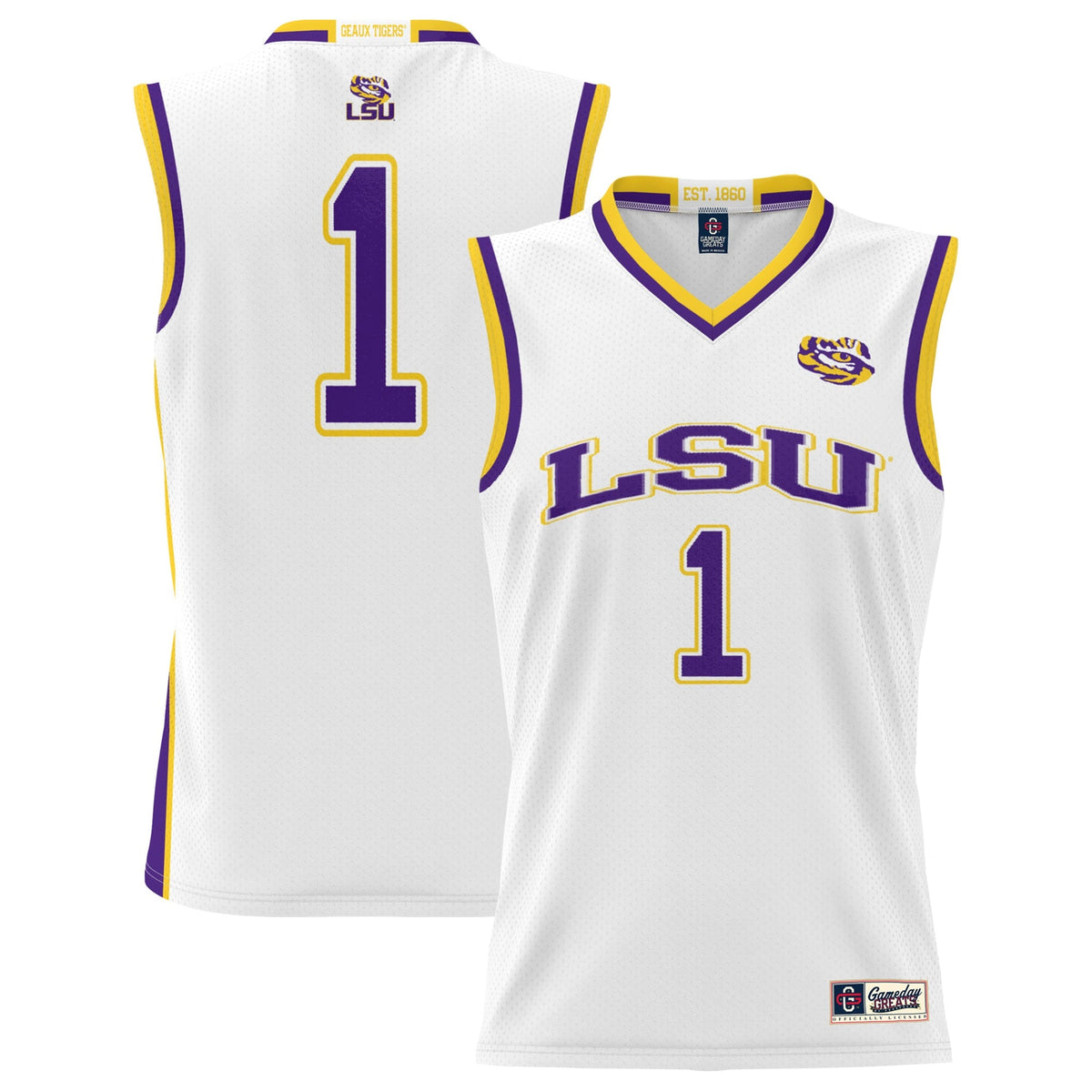 #1 LSU Tigers Lightweight Basketball Jersey - White