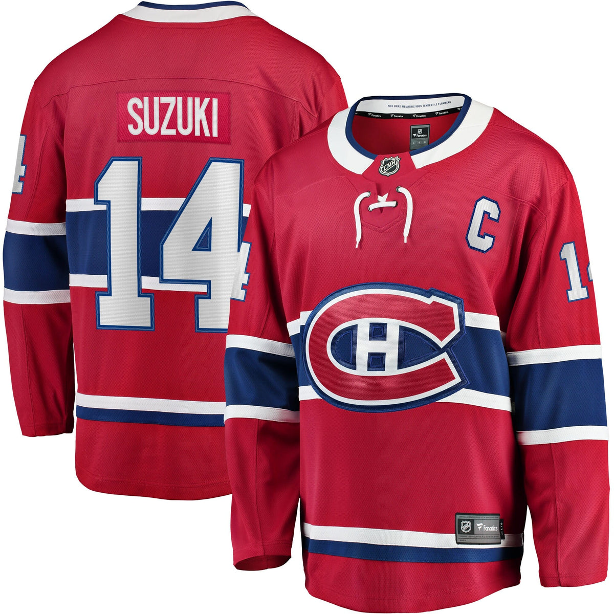 Montreal Canadiens Nick Suzuki Red Home Captain Patch Breakaway Player Hockey Jersey