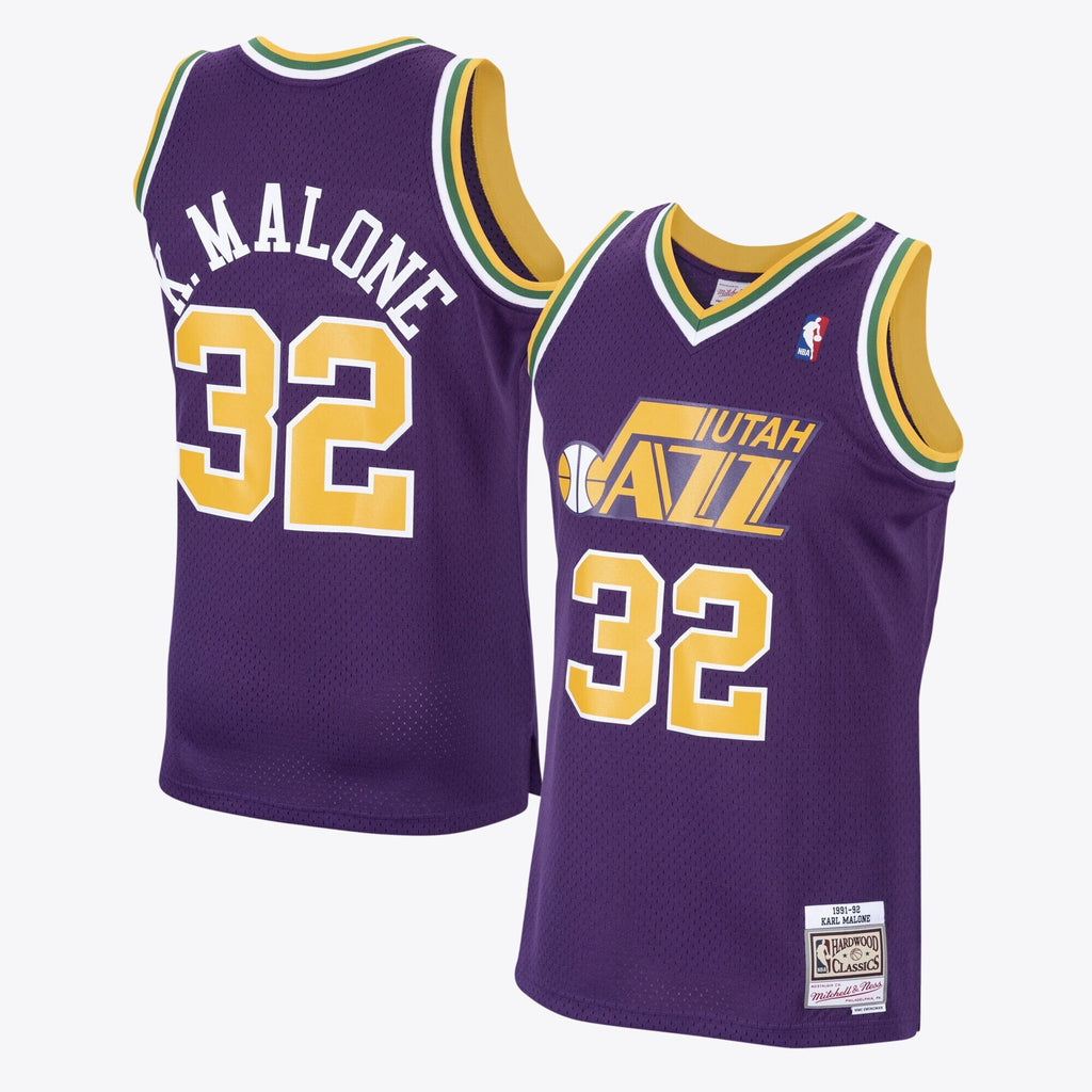 Utah Jazz Karl Malone 1991 Hardwood Classics Road Swingman Jersey by - Purple