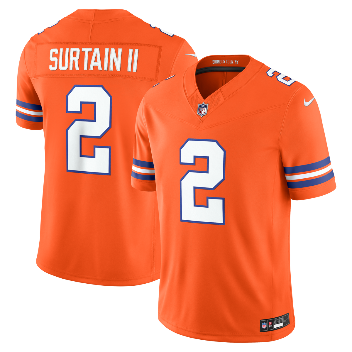 Denver Broncos Pat Surtain II Orange Alternate Mile High Collection 1977 Throwback Vapor F.U.S.E. Stitched Limited Football Jersey