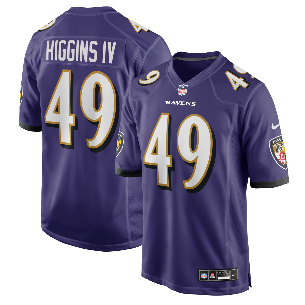 Baltimore Ravens Jay Higgins IV Purple Team Game Football Jersey