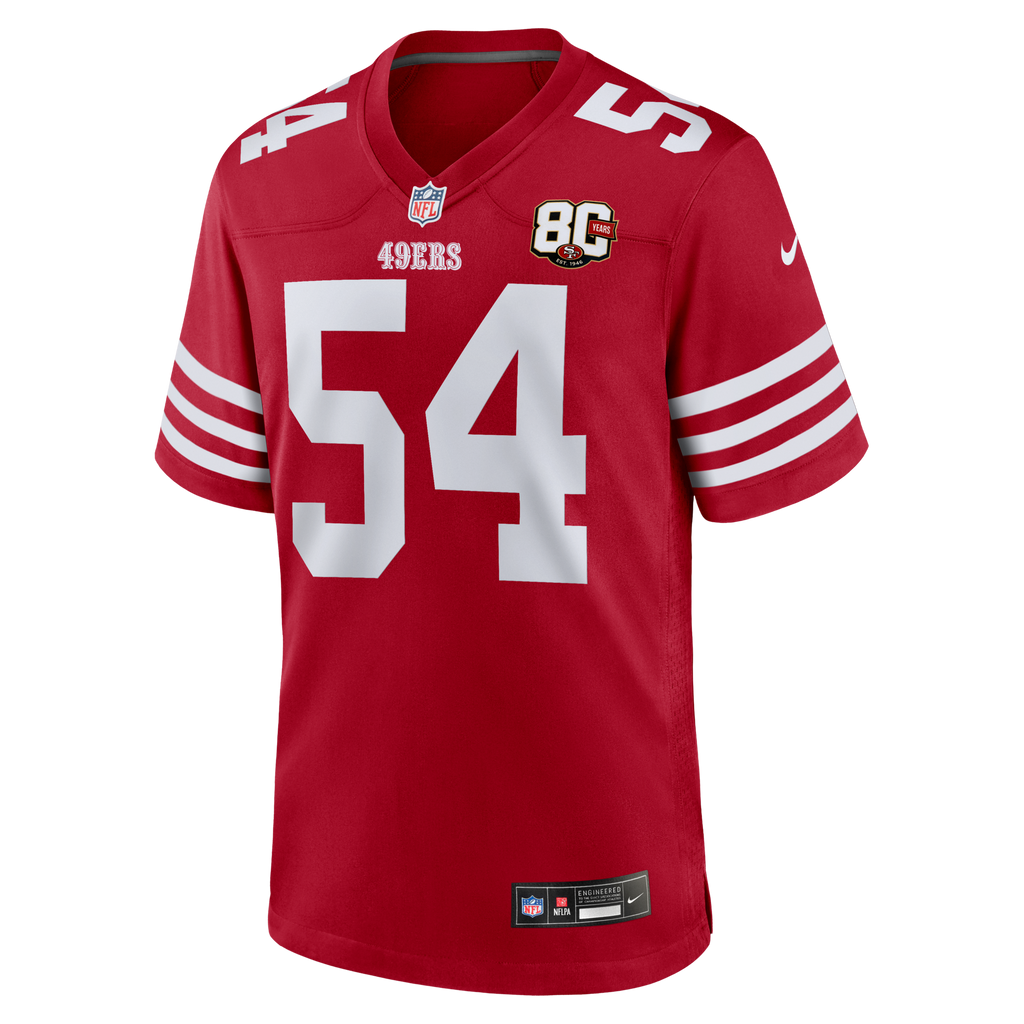 San Francisco 49ers Fred Warner Scarlet 80th Anniversary Game Football Jersey