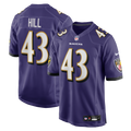 Baltimore Ravens Justice Hill Purple Game Football Jersey