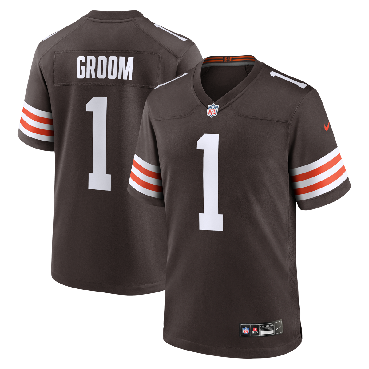 Cleveland Browns Number 1 Groom Brown Game Football Jersey