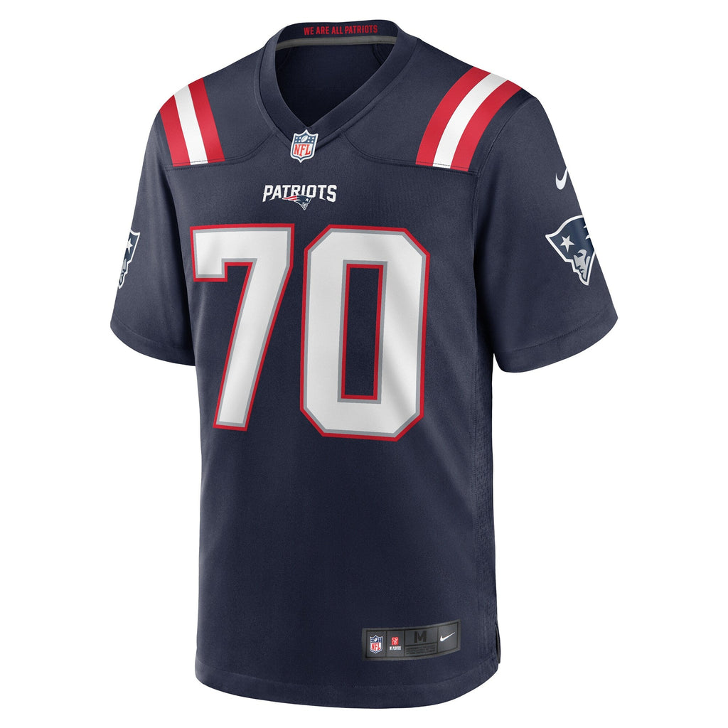 New England Patriots Caedan Wallace Navy Game Football Jersey