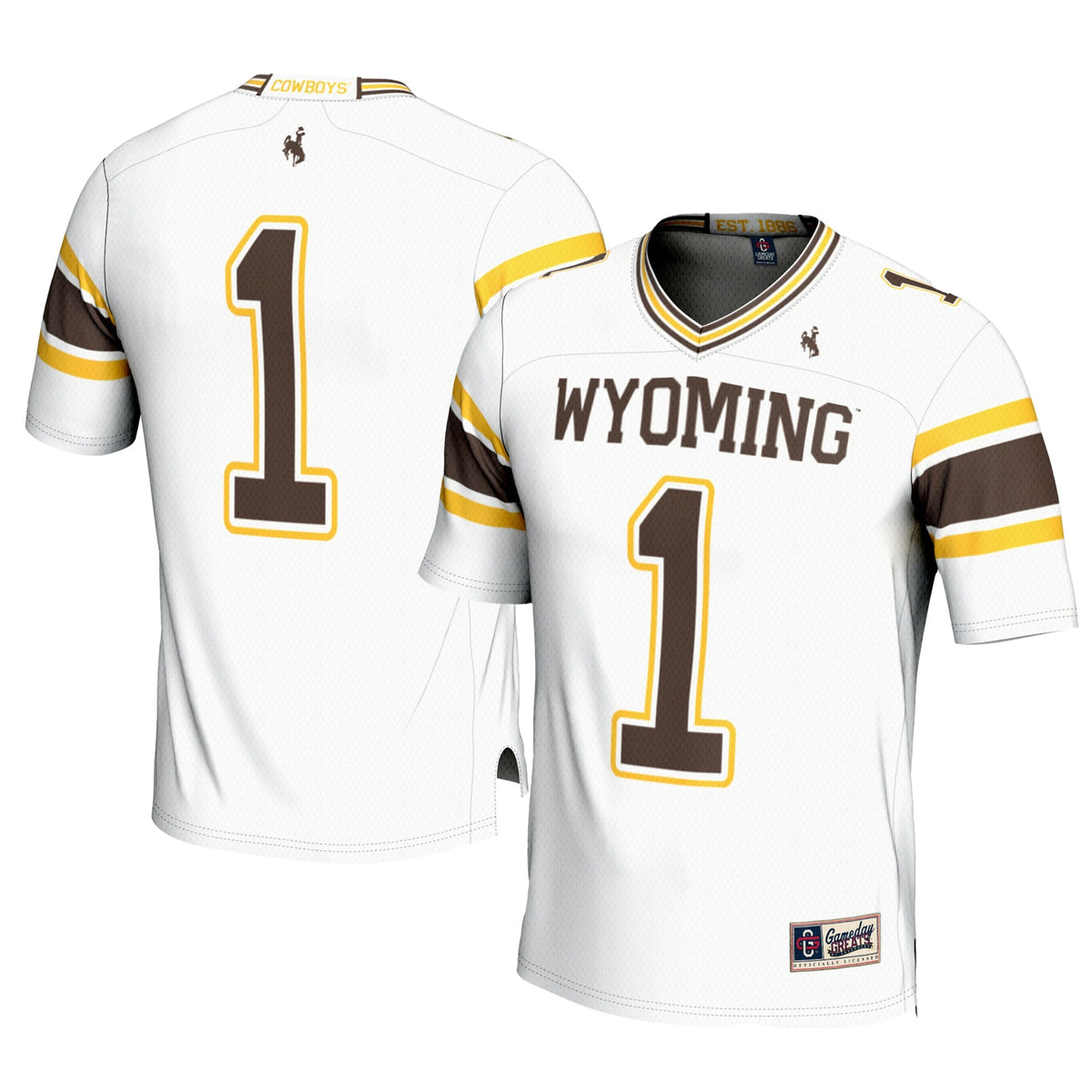 #1 White Wyoming Cowboys Football Jersey