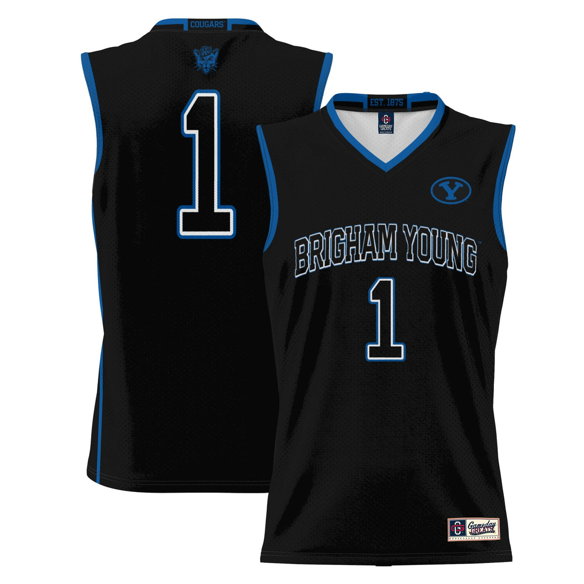 Male #1 Black BYU Cougars Lightweight Basketball Jersey