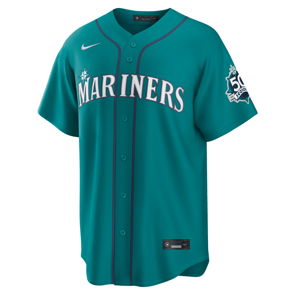 Seattle Mariners Cal Raleigh Teal Alternate 50th Season Patch Stadium Baseball Jersey