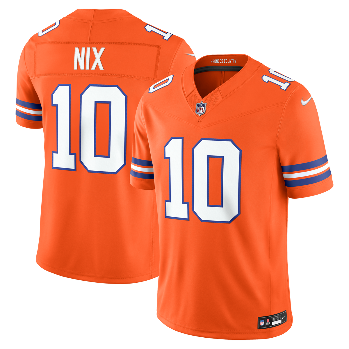 Denver Broncos Bo Nix Orange Alternate Mile High Collection 1977 Throwback Vapor F.U.S.E. Stitched Limited Football Jersey