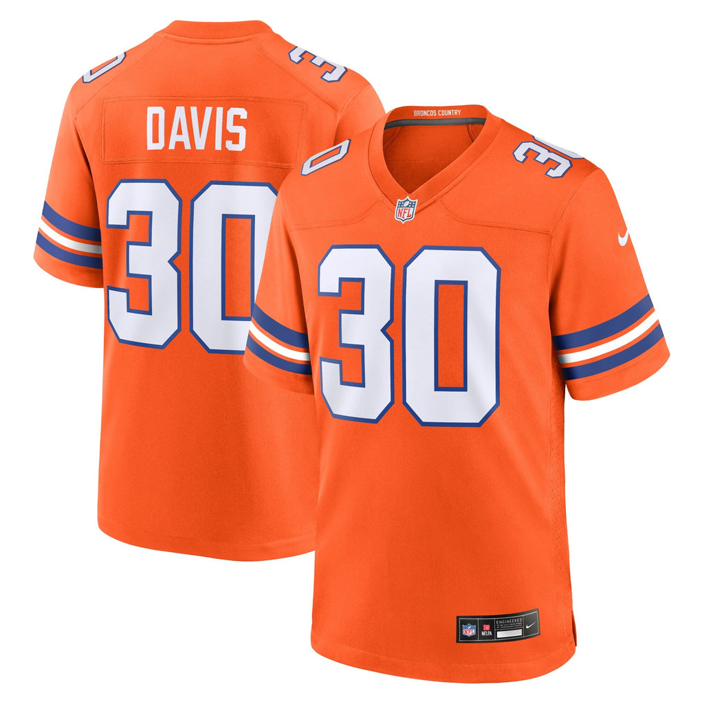 Denver Broncos Terrell Davis Orange Retired Player Alternate Game Football Jersey