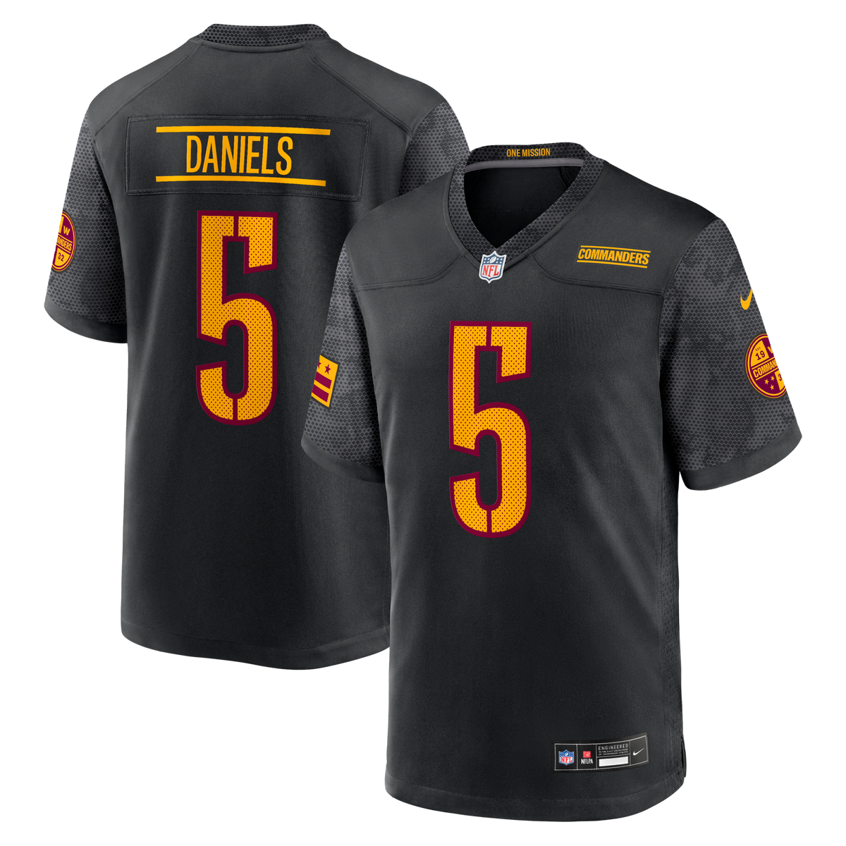 Washington Commanders Jayden Daniels Black Alternate Game Player Football Jersey